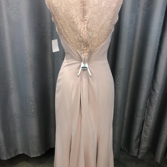 New Dessy Cameo Blush Lace Back Dress, Bridesmaid Formal Champagne Wedding - Picture 8 of 11